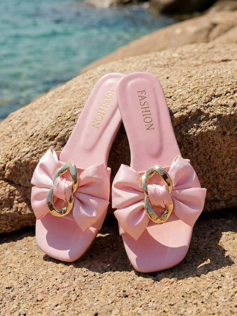 Swim Chiccia 2026 New Women's Flat Bowknot Sandals, Summer Open Toe Outdoor Fashion Slippers, Vacation Style Versatile Slippers